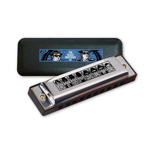 Custom Blues Brothers-branded Harmonica + Case
